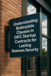 DIFC startup founders reviewing a vendor contract with essential legal clauses highlighted