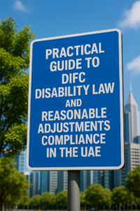 Business consultant explaining UAE legal disability compliance steps in a modern Dubai office.
