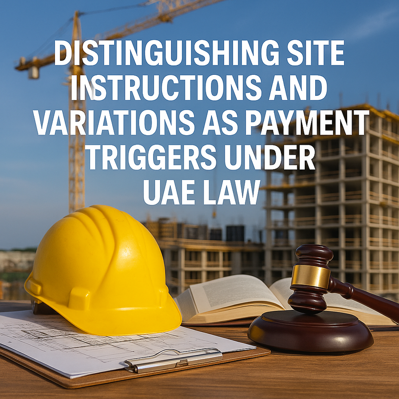 Flowchart explaining when site instructions or variations trigger payment under UAE law.