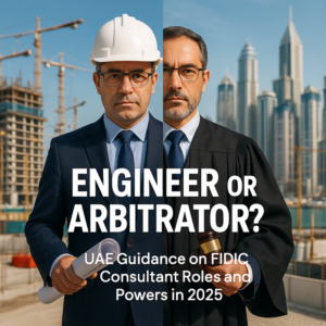 Visual comparing FIDIC Engineer administrative duties and UAE legal arbitration processes