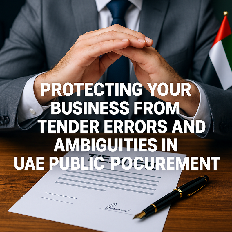 Illustration of UAE business team reviewing electronic tender documents for compliance