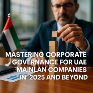 Infographic depicting UAE corporate governance compliance workflow for mainland companies
