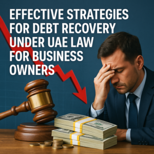 Legal advisor reviewing UAE debt recovery documents in a modern office