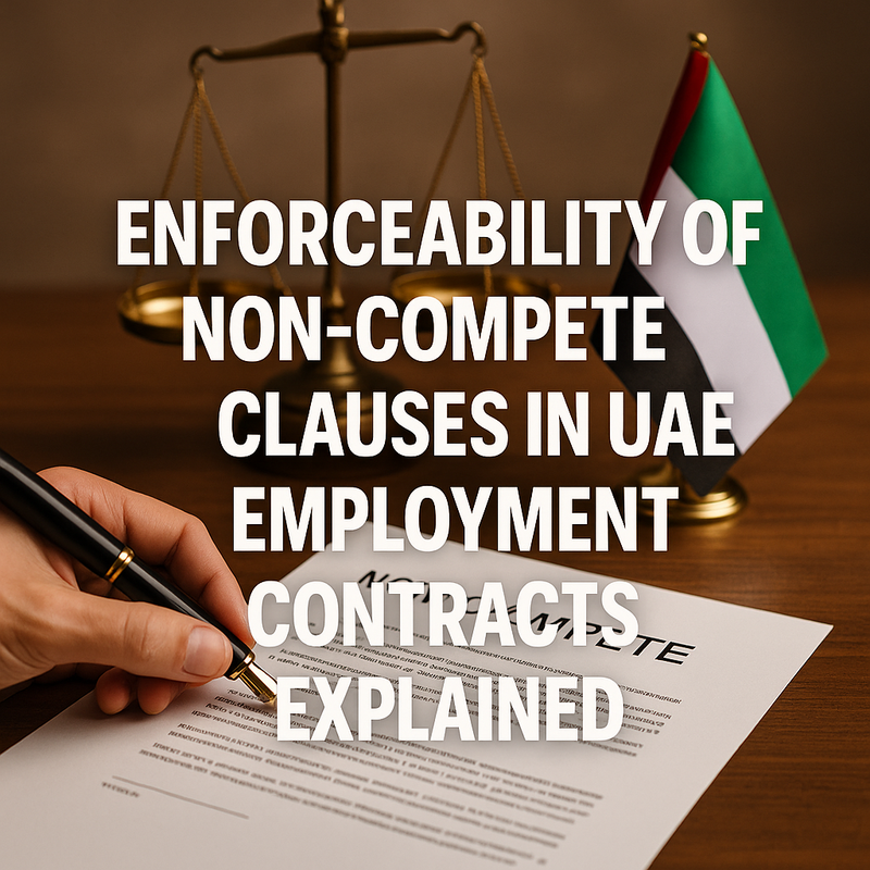 Modern UAE business meeting with employment contracts and legal advisor discussing non-compete clauses