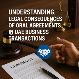 Business executives in UAE law office discussing contract formalities and compliance