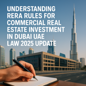 Dubai skyline with commercial real estate buildings under RERA regulation.
