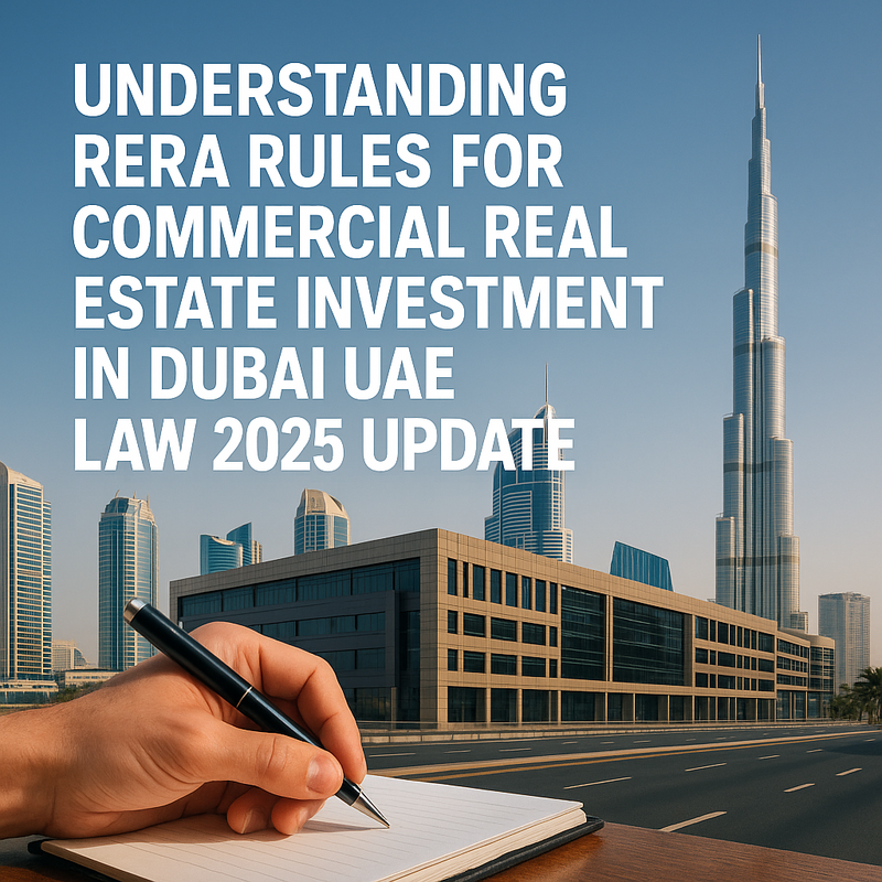 Dubai skyline with commercial real estate buildings under RERA regulation.
