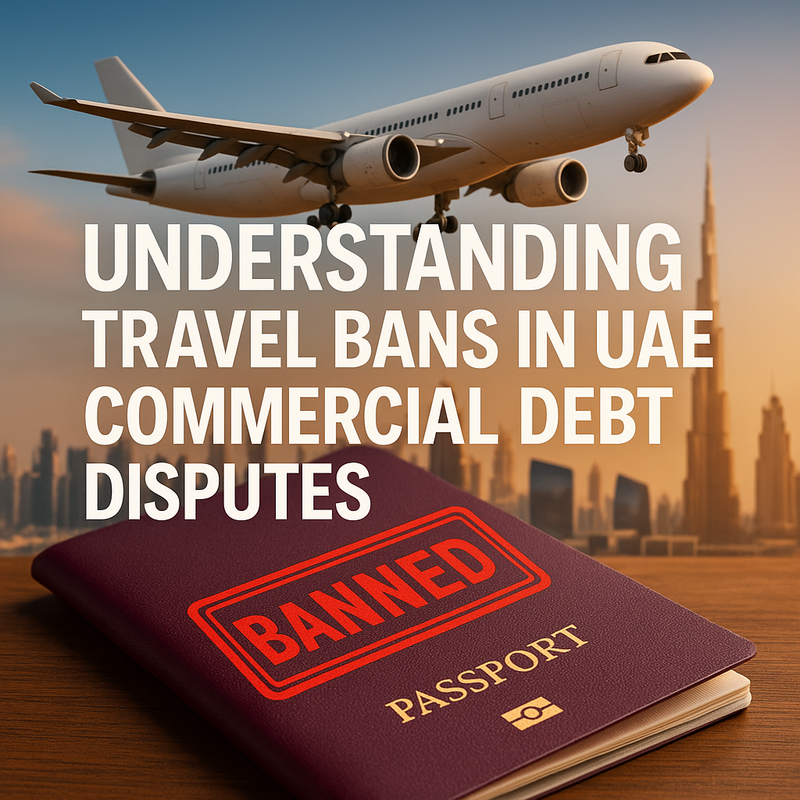 UAE legal consultant reviewing commercial debt case travel ban documents