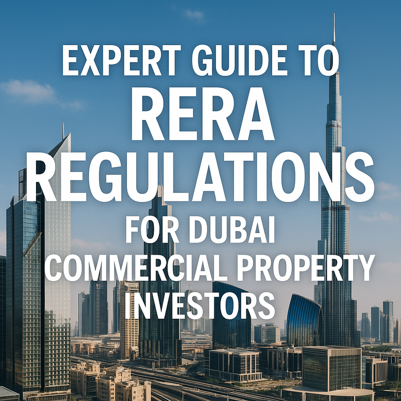 Dubai skyline with prominent commercial towers and digital overlay representing RERA compliance.