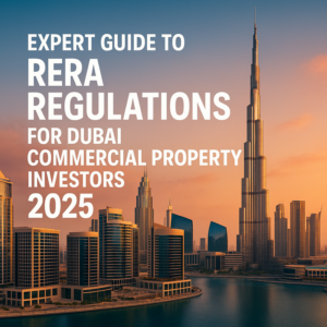 RERA compliance illustration for Dubai commercial property investments with digital documentation and legal frameworks