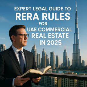 Modern Dubai skyline with commercial real estate buildings under RERA regulation